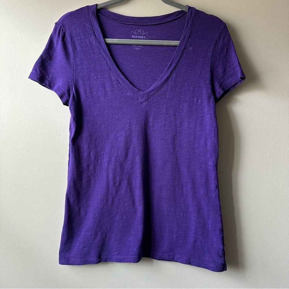 Old Navy Short Sleeve V-Neck Cotton Tees Purple and Turquoise Size M Y2K Lounge - Picture 6 of 14